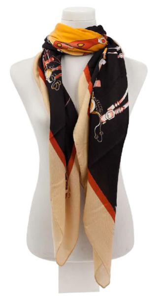 Damen Tuch Groß Viskose 130X130 cm schwarz beige